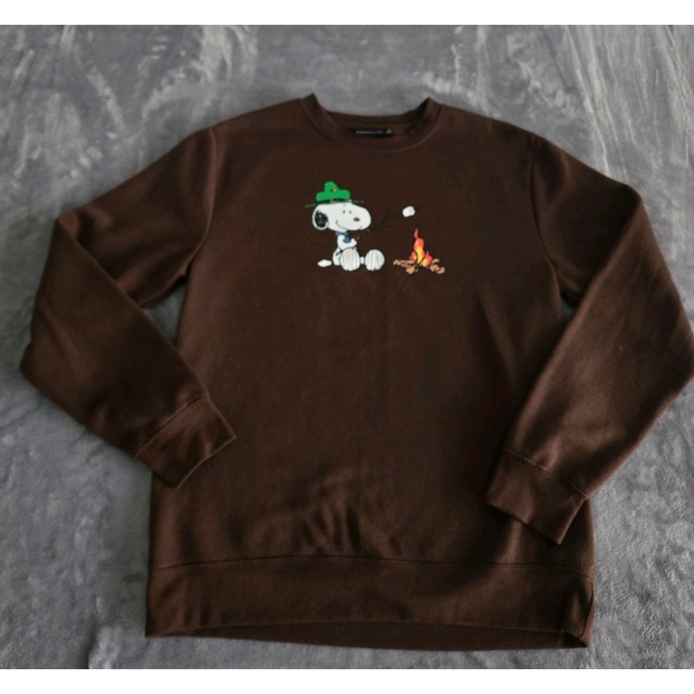 Peanuts Snoopy Camping Camp Graphic Crewneck Sweatshirt Women Medium Brown